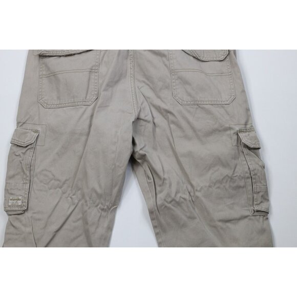 Vintage Y2K Wrangler Mens 38x31 Faded Baggy Wide Leg Cargo Pants Beige Cotton - Picture 10 of 12